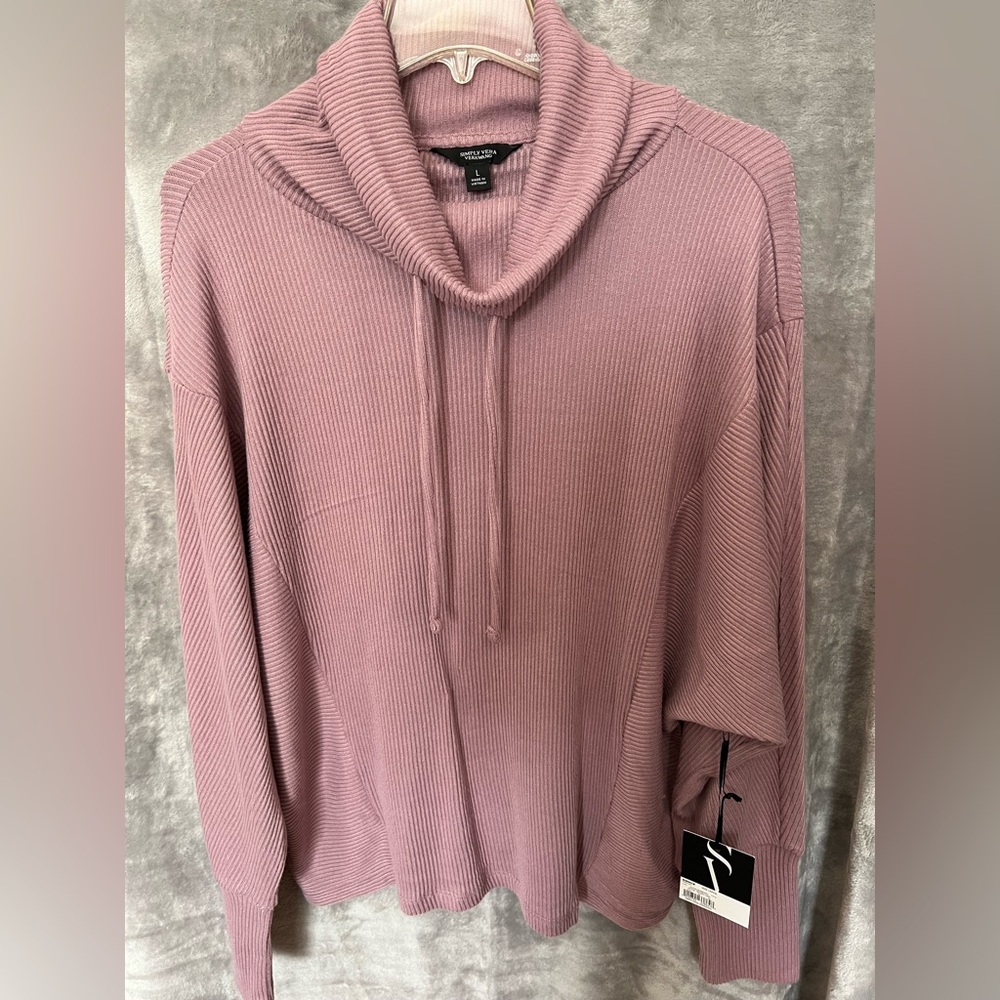 Simply Vera Vera Wang Ribbed Hooded Sweater - Dusty Rose Pink NWT